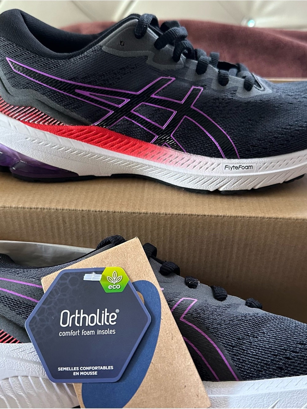 ASICS  GT- 1000 11 Women’s Black Running Shoes with Purple and Red Accents
